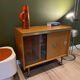 Vintage 1960s bar cabinet, Scandinavian style, on wheels.