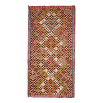 1970s Vintage Turkish Oushak Handmade Wool Cotton Orange Area Rug 179x353