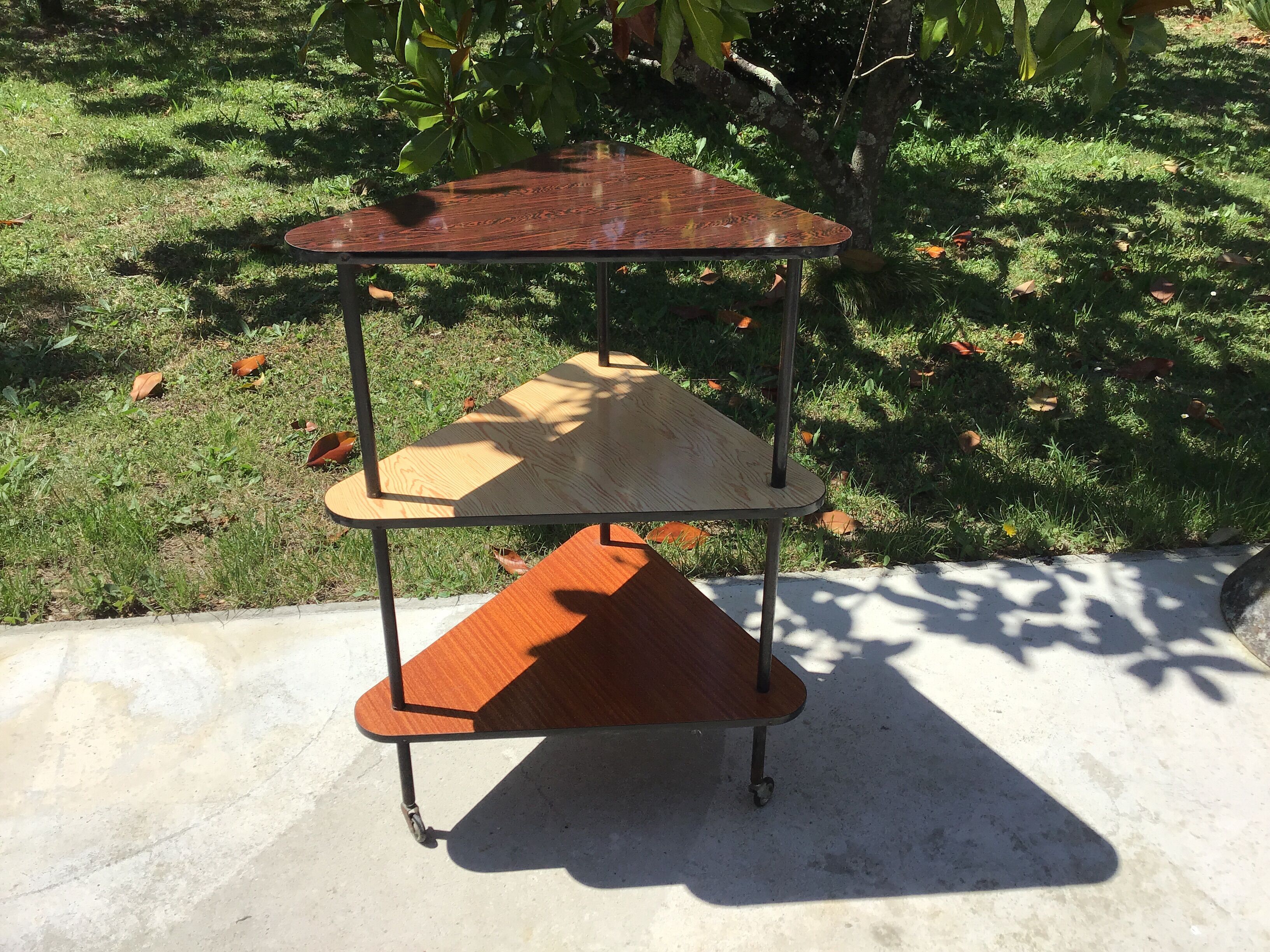 Vintage furniture three formica wheeled shelves, design 50-60