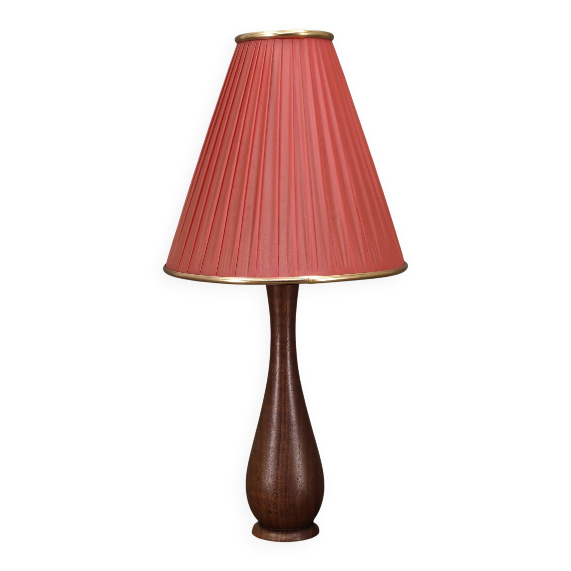 Danish Mid Century Teak Table Lamp with Red Shade, 1960s