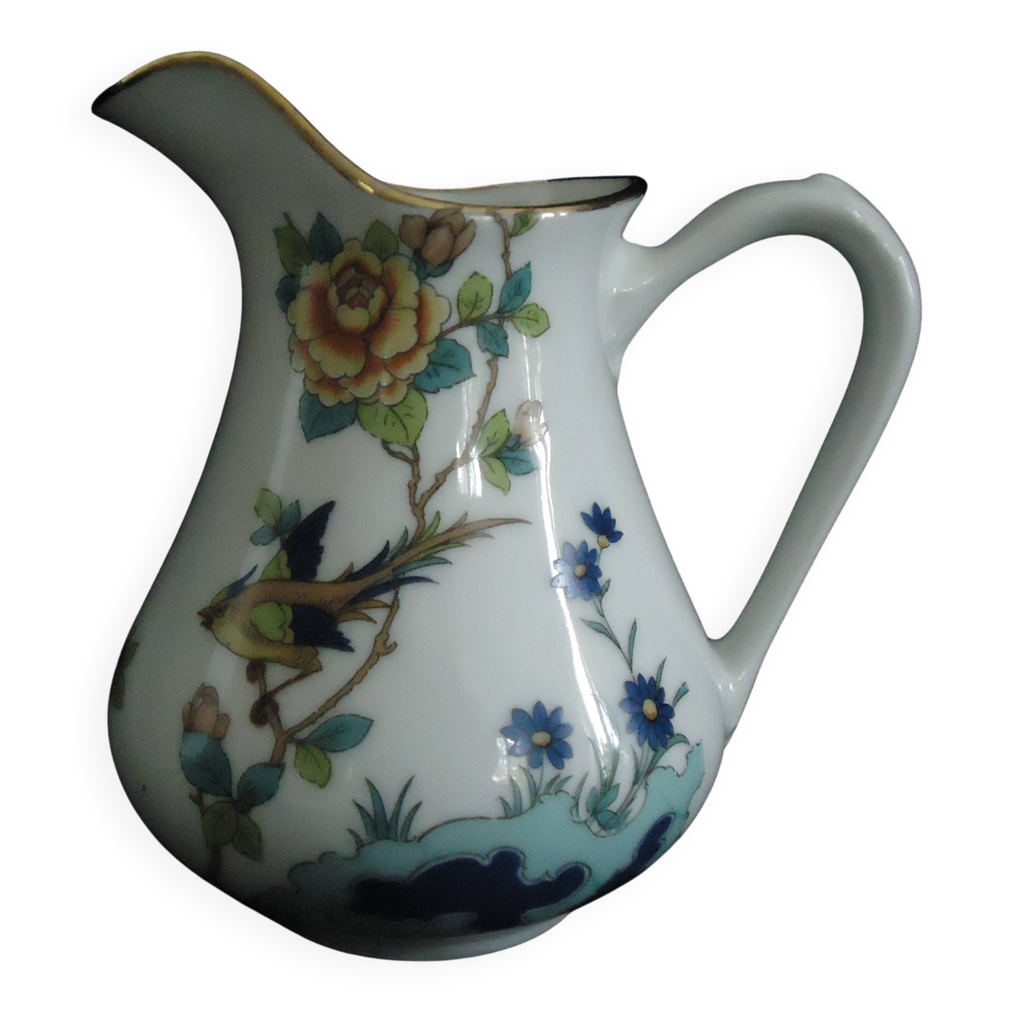 LIMOGES MILK JUG MICHELAUD FRERES Exotic Bird Motif "Indiana"
