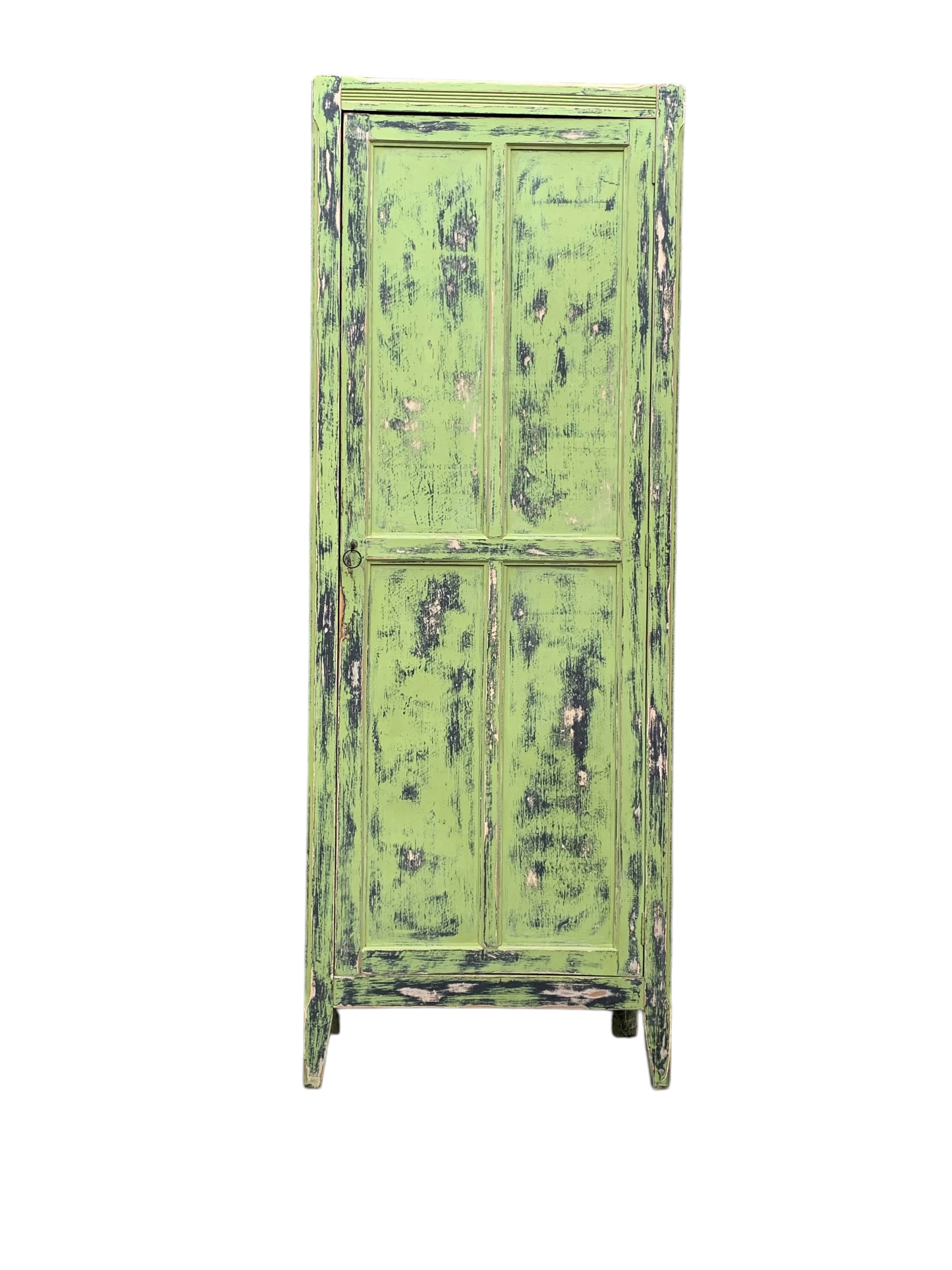 Antique Parisian bonnet wardrobe with khaki patina