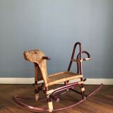 Rocking horse in rattan and bamboo