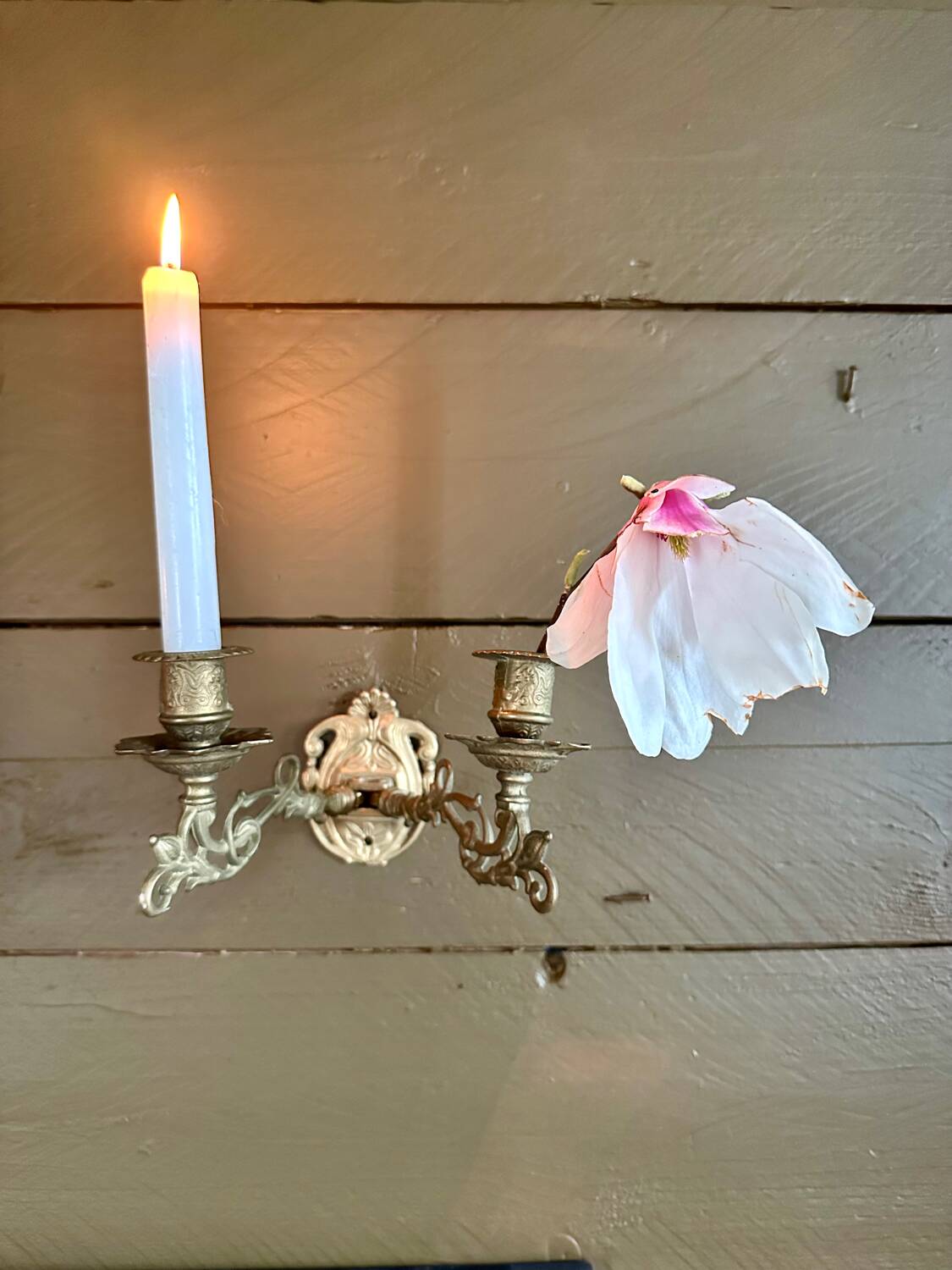 Pair of brass wall candle holders
