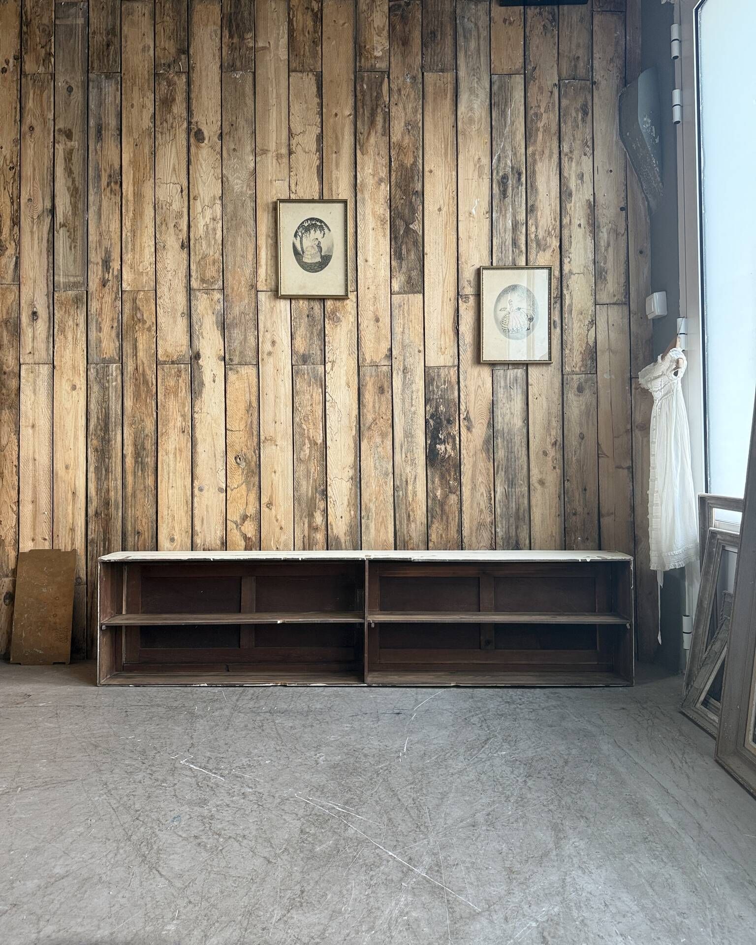 Vintage patinated work cabinet with sliding doors (renovated)