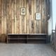 Vintage patinated work cabinet with sliding doors (renovated)