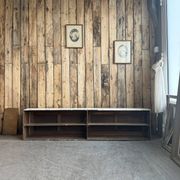 Vintage patinated work cabinet with sliding doors (renovated)
