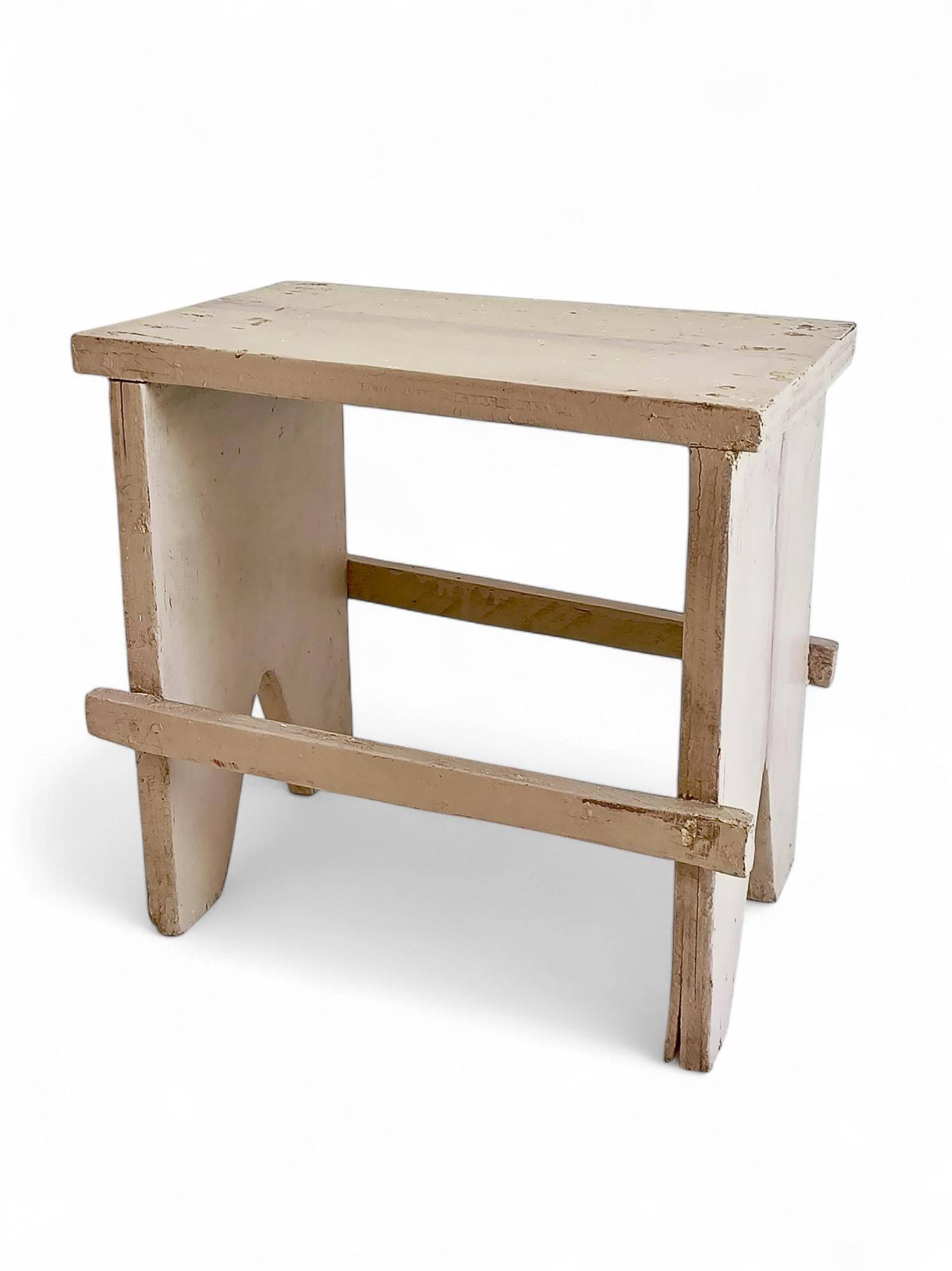 Rustic Spanish Milking Stool, Handcrafted Wood, Original Patina, 1940s