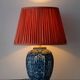 Dutch Chinoiserie Table Lamp, Blue and White Delft, by Makkum, with a New Coral Silk Shade