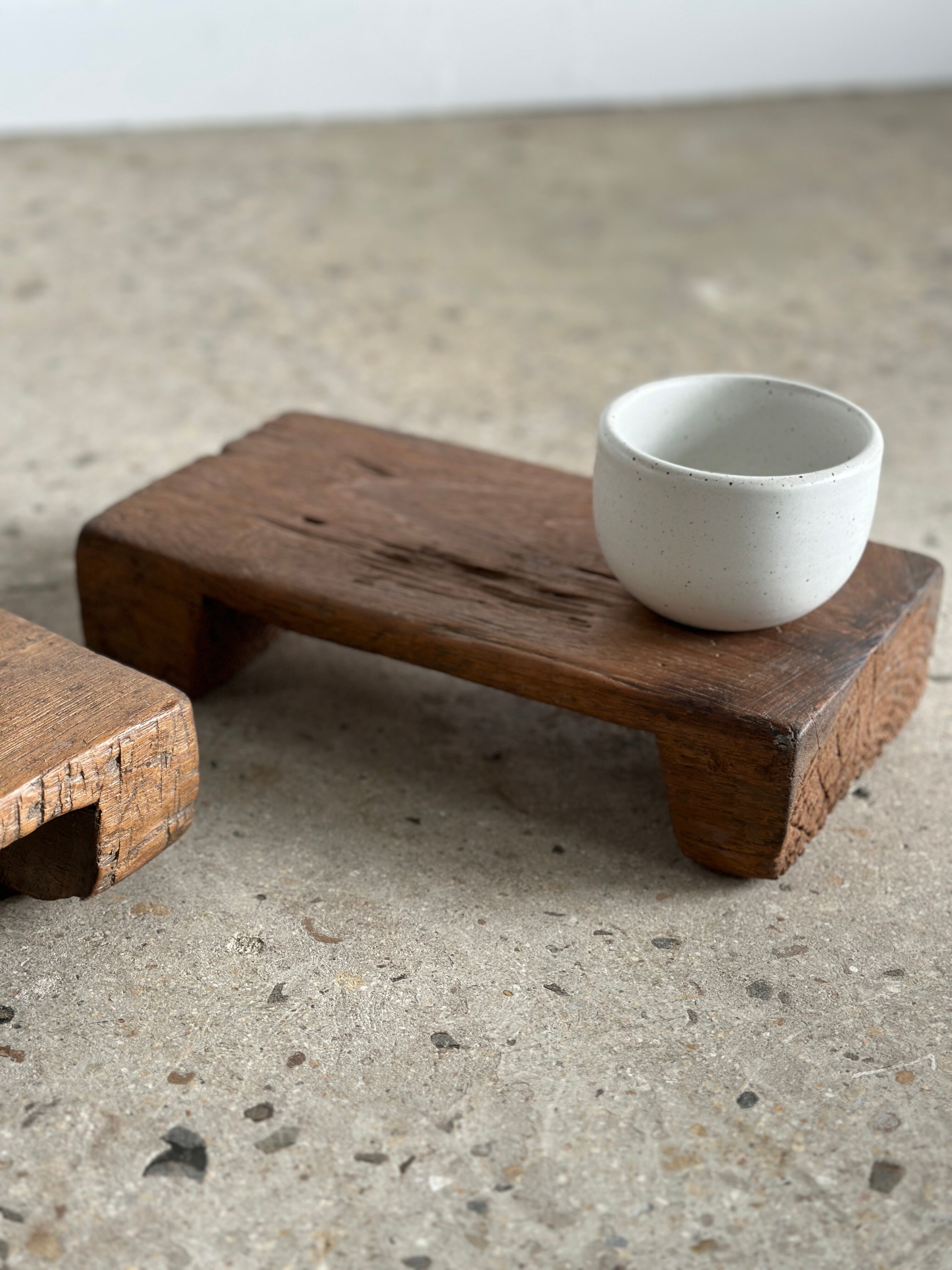 Mini Asian teak side stool blonde