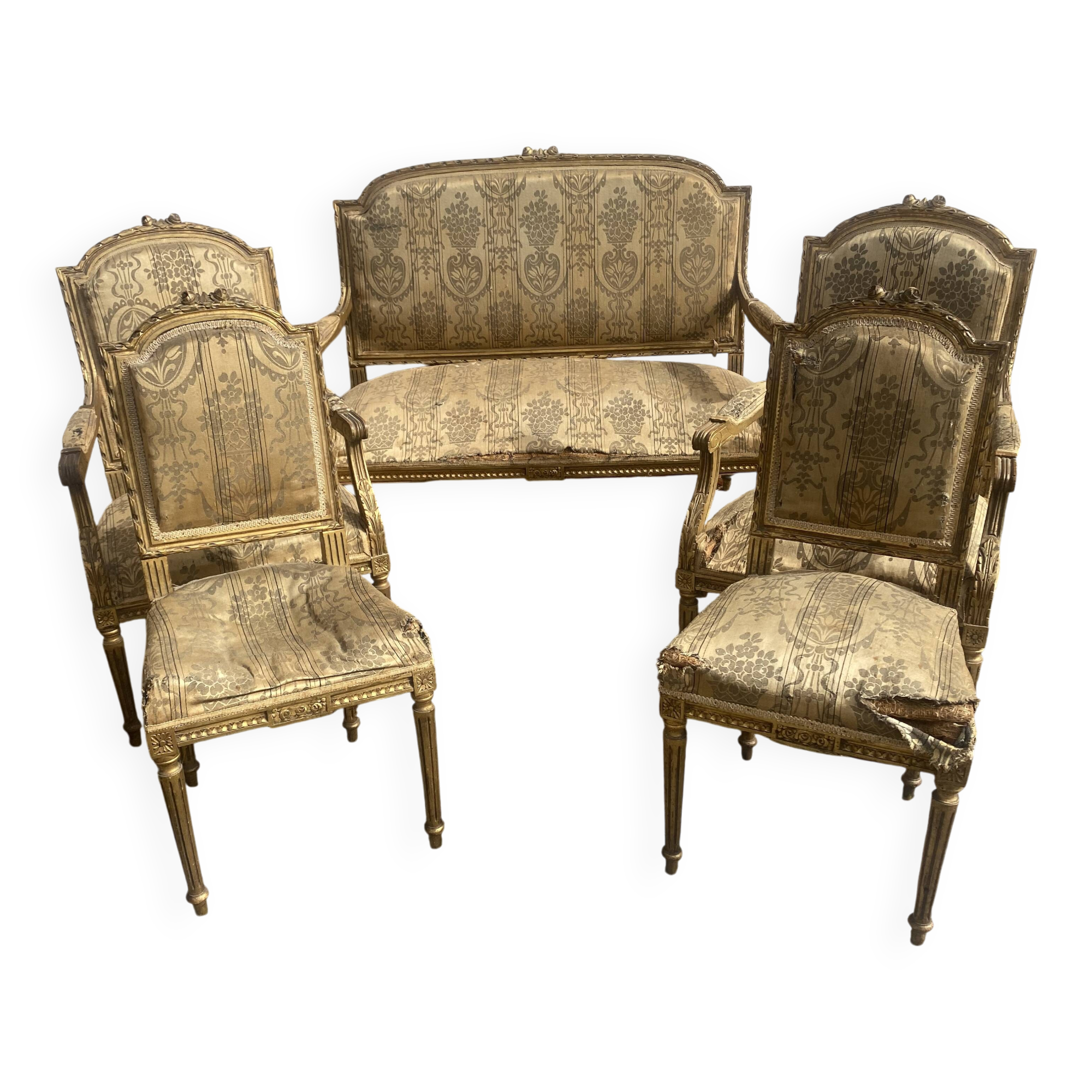 Louis XVI style living room in gilded wood. Napoleon III period