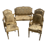 Louis XVI style living room in gilded wood. Napoleon III period