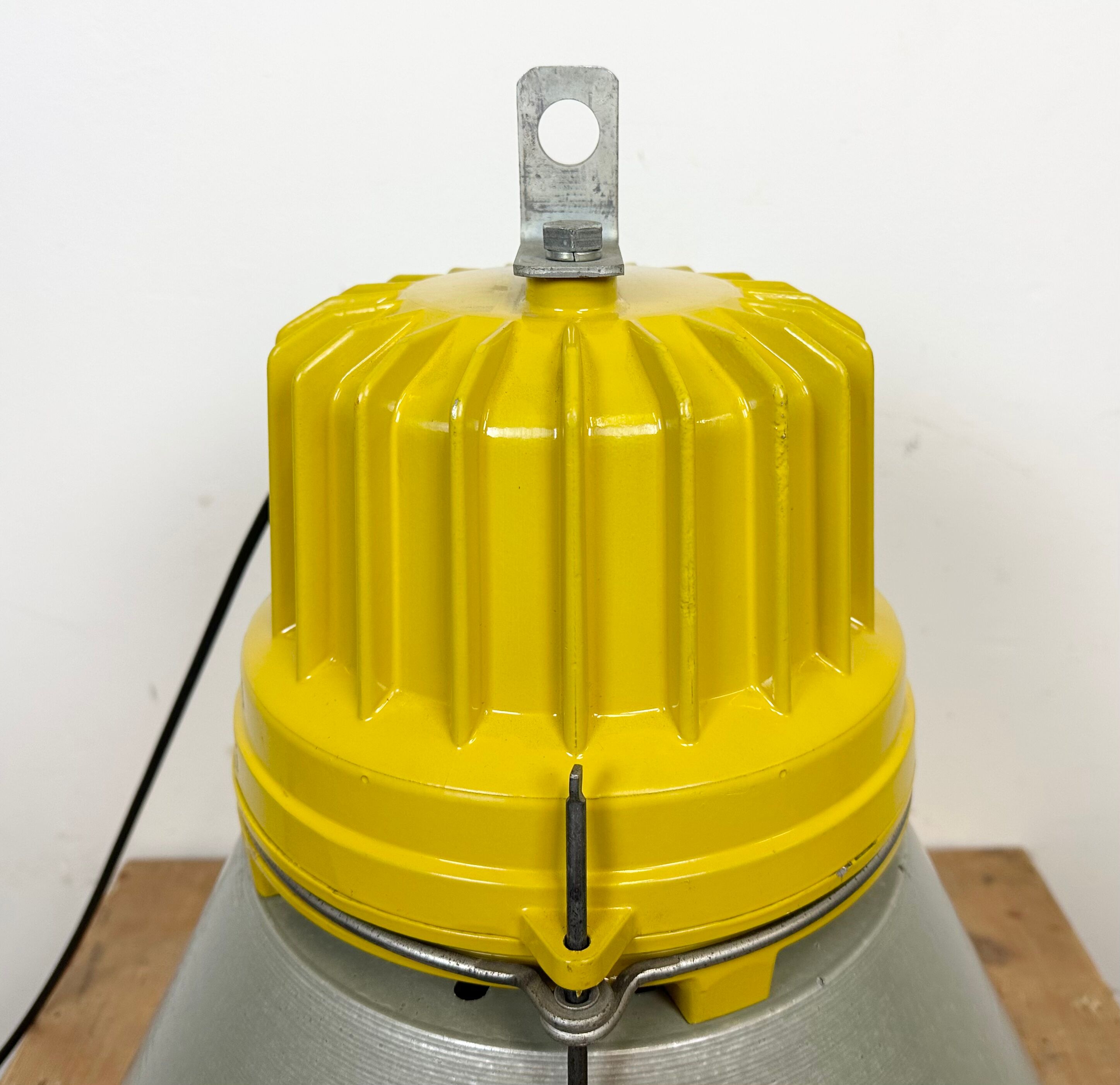 Yellow industrial explosion proof lamp with aluminium shade, 1990s