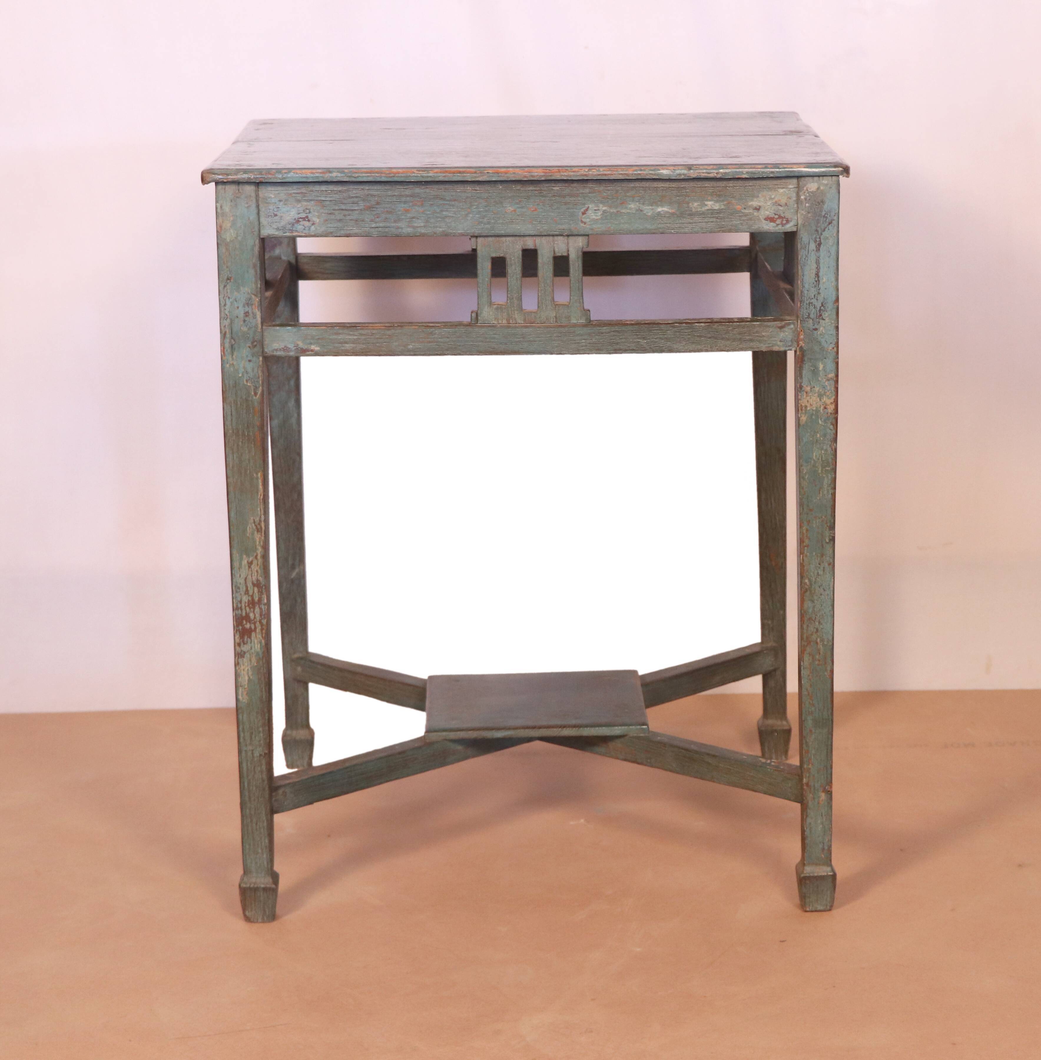 Old art deco console in original blue patina burmese teak