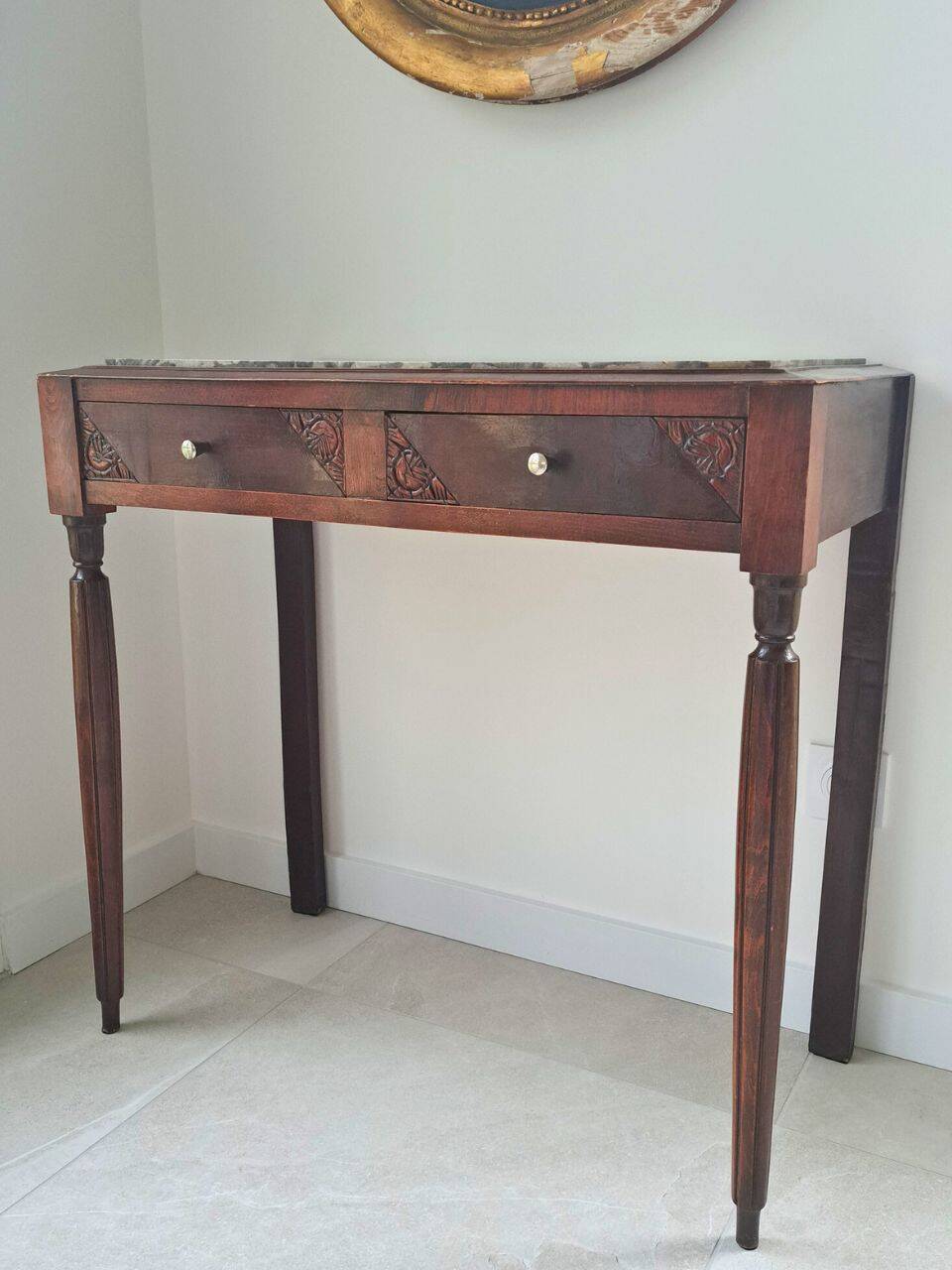 Art Deco Wooden and Marble Console Table