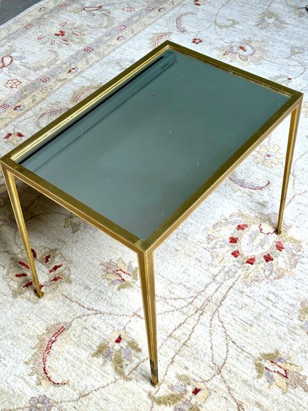 Table basse vintage en laiton et miroir – Deutsche Werkstätten, années 60