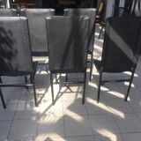 Set of 6 dining room chairs with tripod legs in grained leather and metal 1970