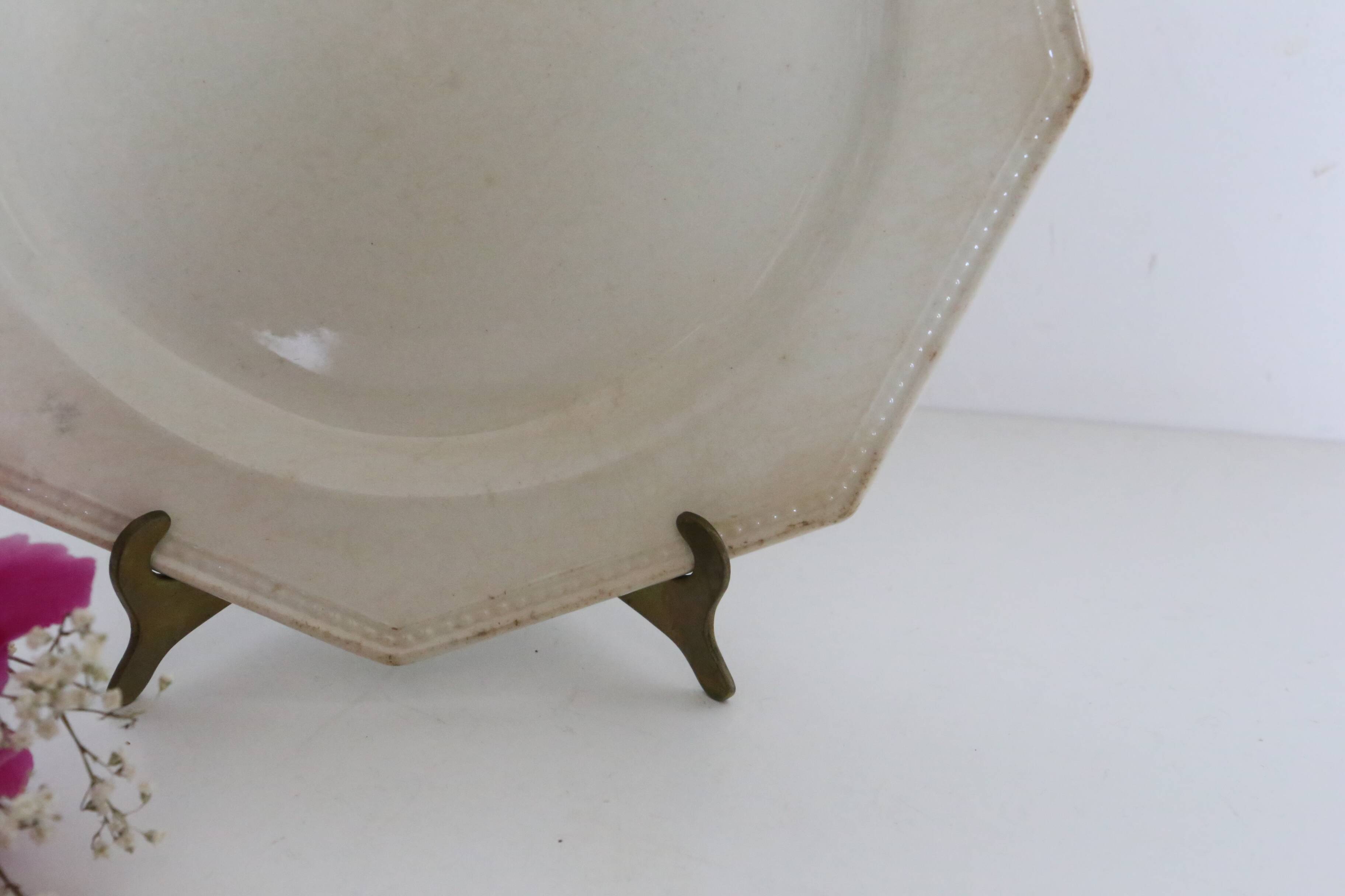 Creil and Montereau plates, 19th century, Perle model, ivory / set of 3