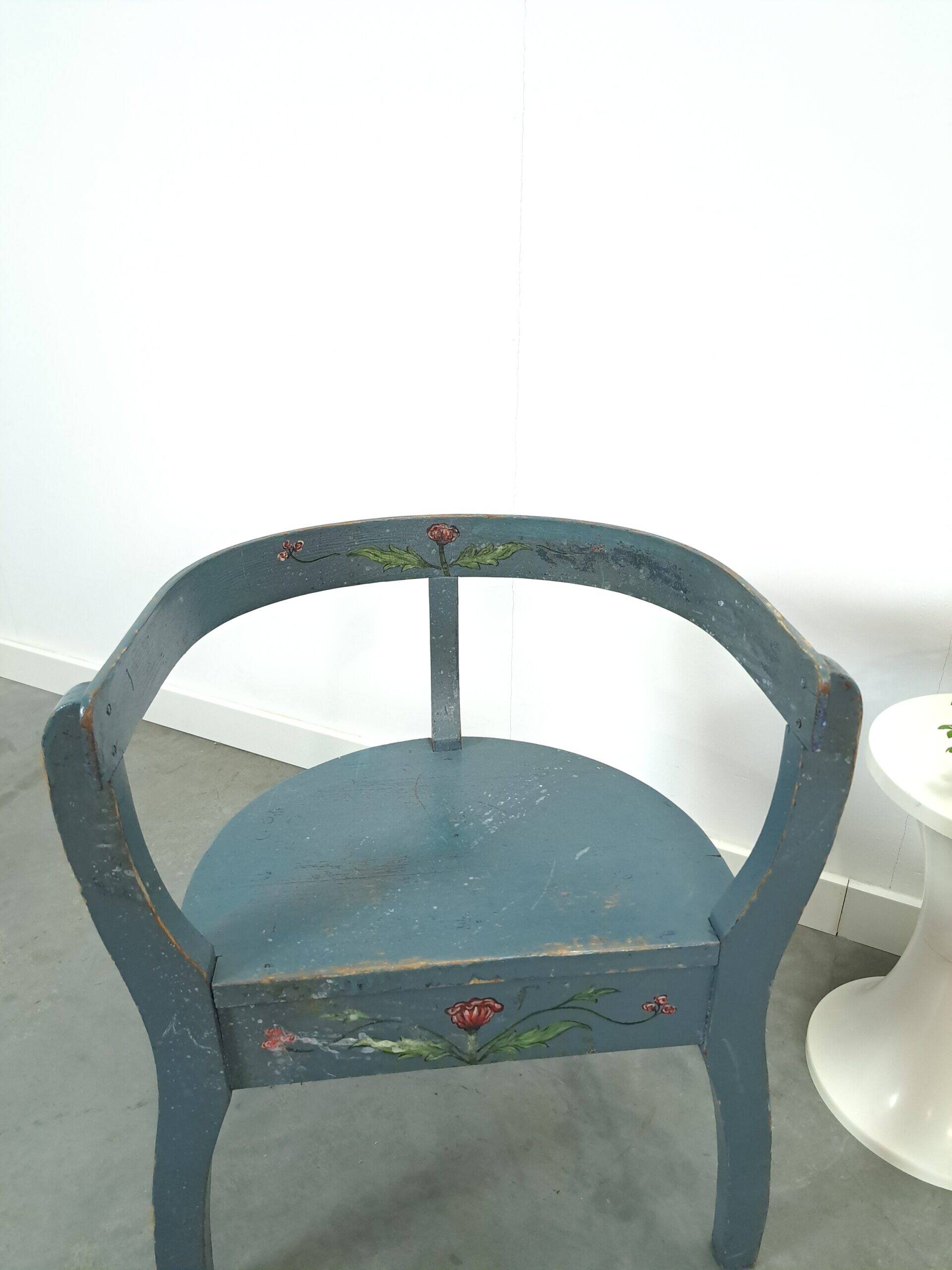 Old wooden blue set of chairs with flowers from Sweden