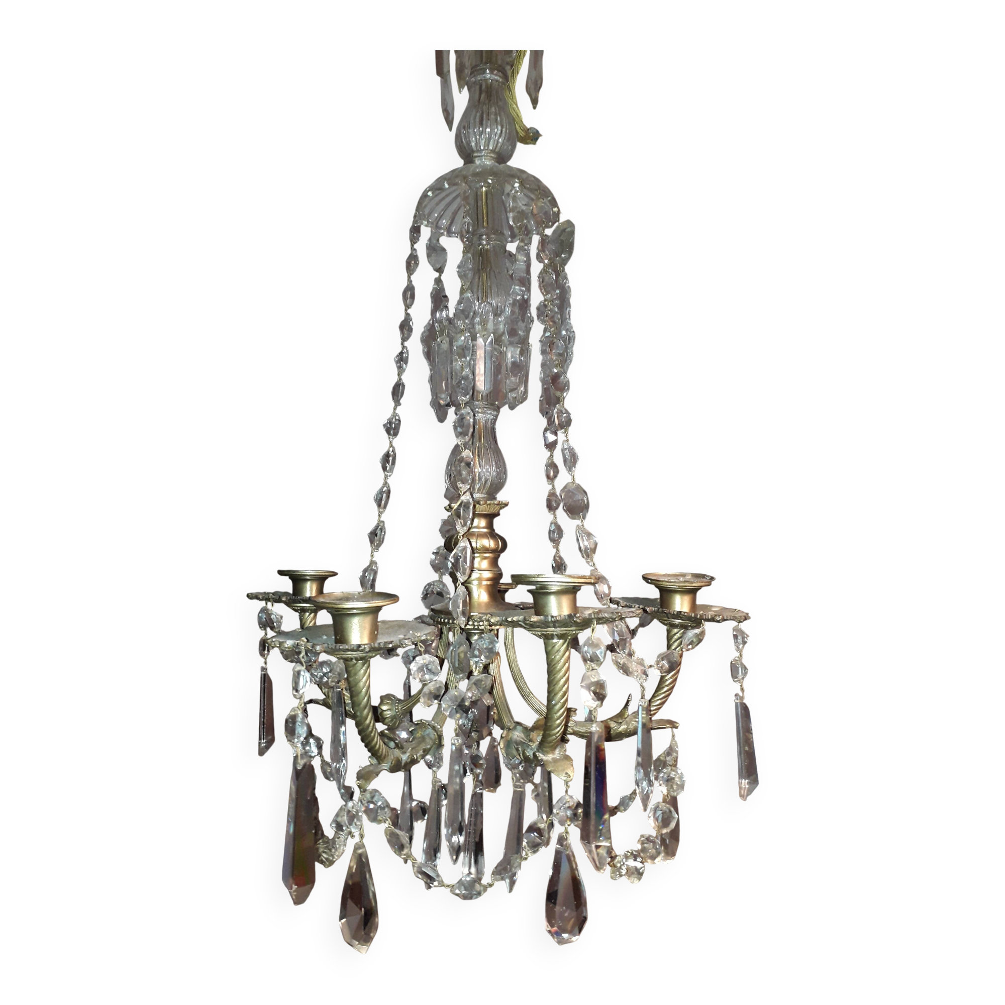 Antique brass and cut crystal chandelier - Empire style - 5 arms - for box