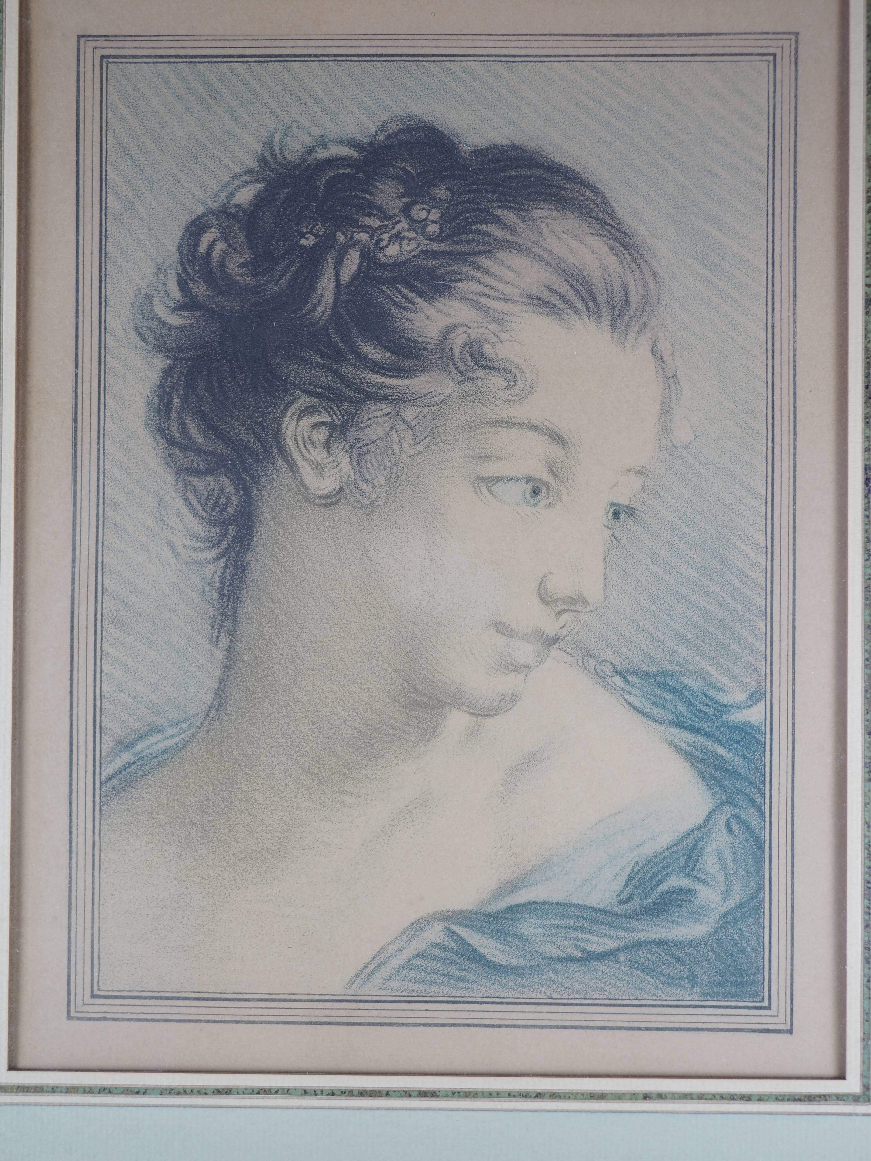 Portrait of a woman after François Boucher - chromolithography of Louis Marin Bonnet - XVIIIth
