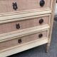Secretary Louis XVI in stripped solid pine with a drop-down front and red leather, 1950.