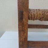Chaise au cordage ancien espagnole brutaliste ancienne XVIIième ou XVIIIième