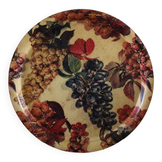 Large round vintage plastic tray with grapes