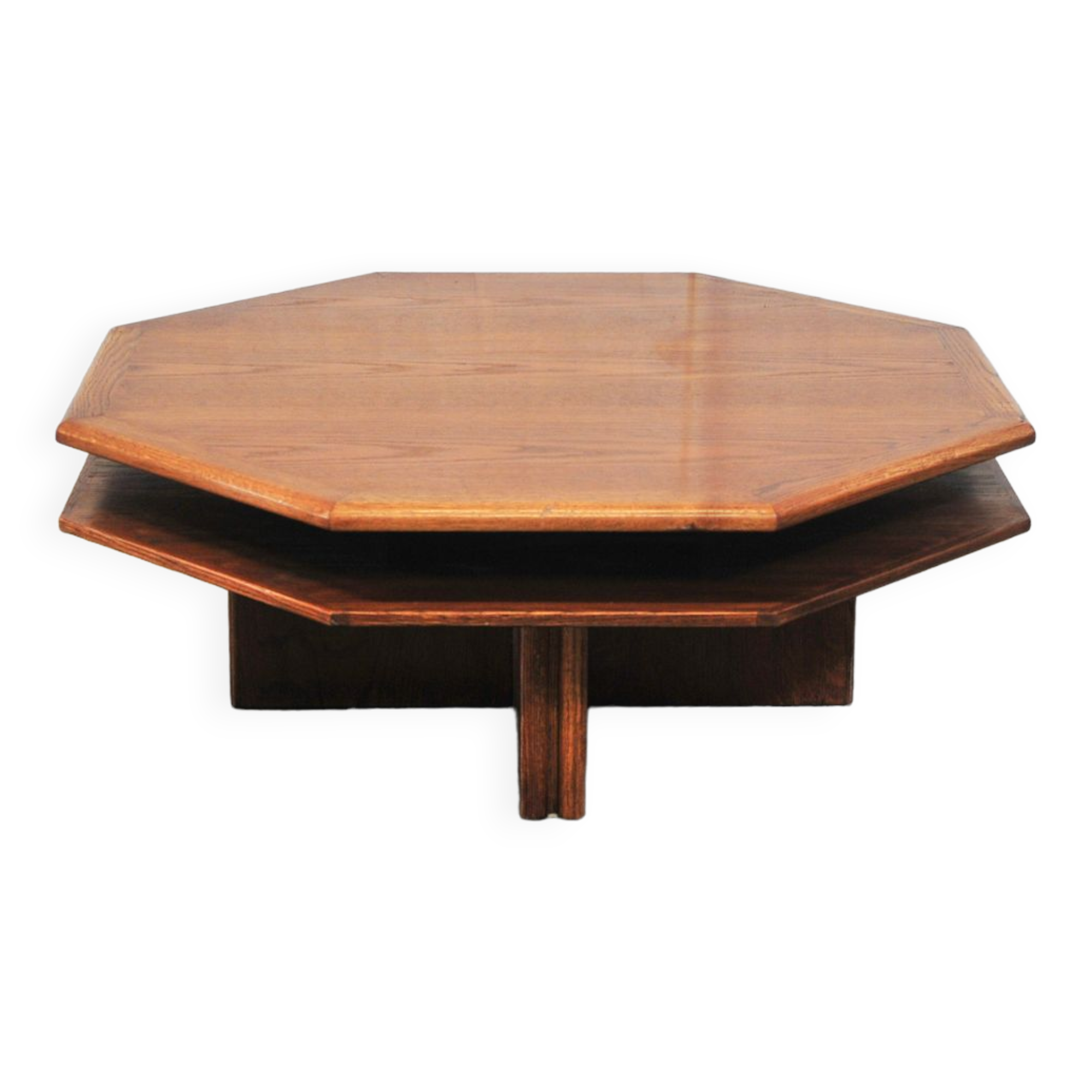Hexagonal wooden coffee table with plateau