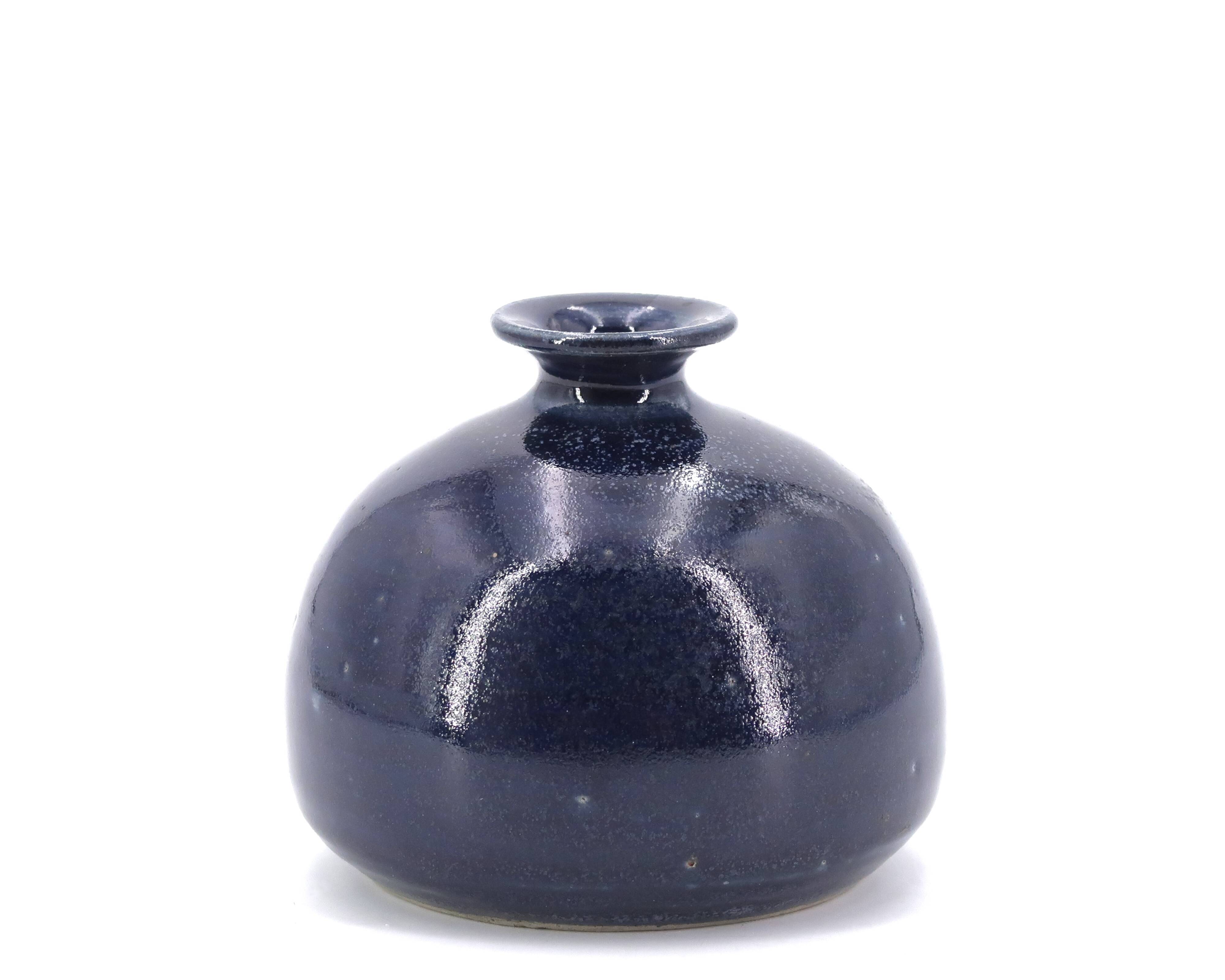Midnight blue ceramic ball vase, 1970s
