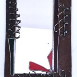 Brutalist mirror in metal and set glass