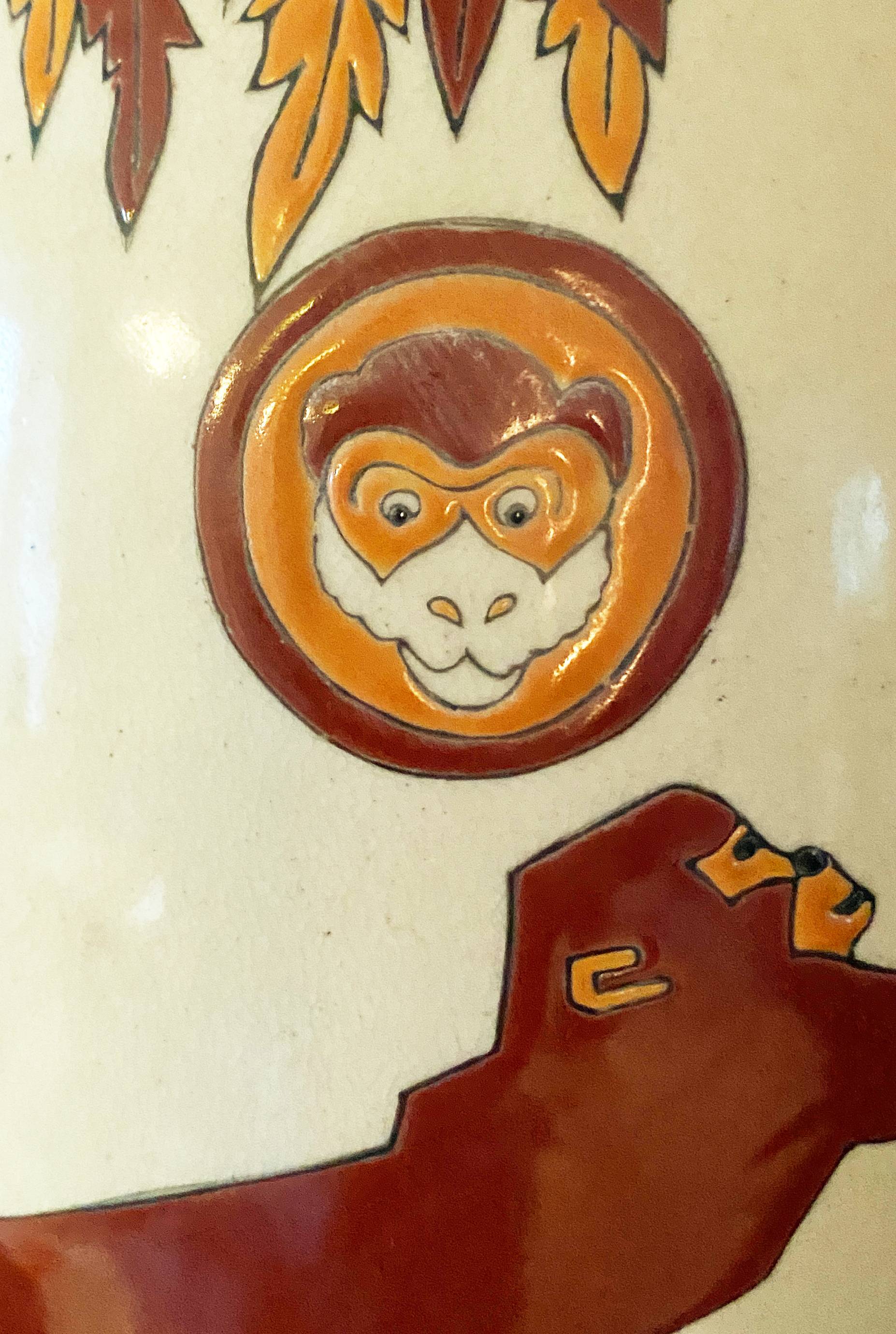 Art deco vase with monkey motifs and Keralouve palm leaf