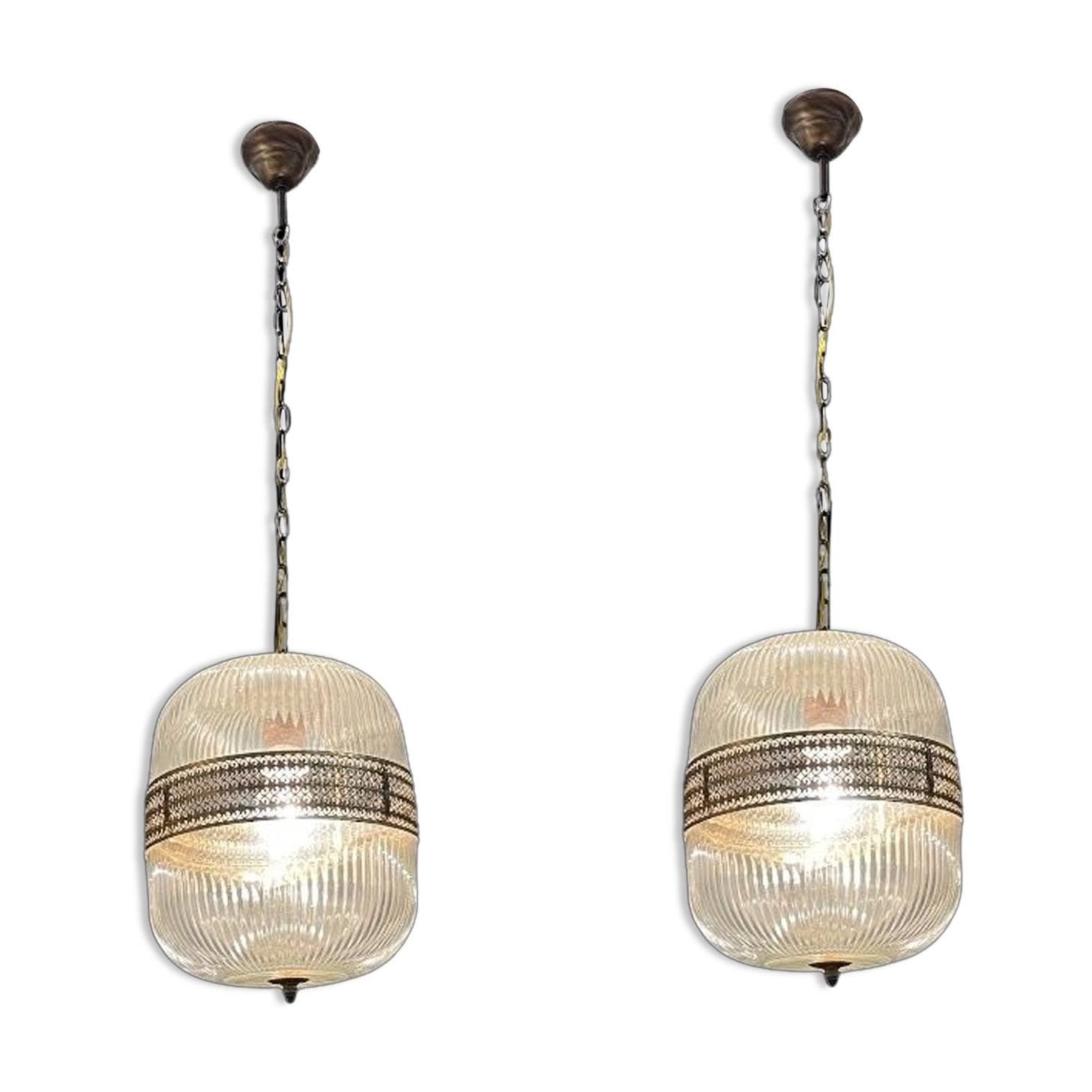 Vintage italian glass light pendant lamps, set of 2