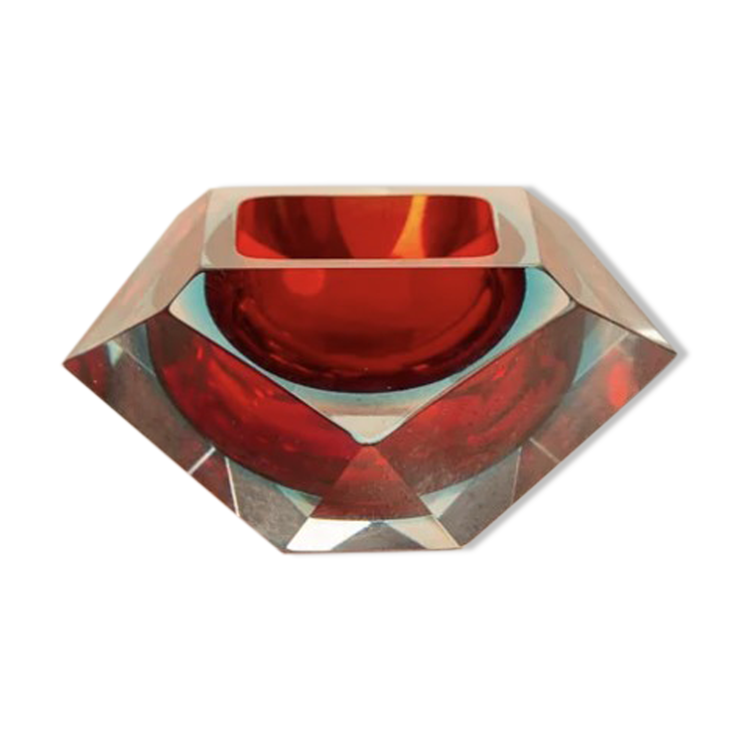 Red "Diamond" pocket trays in murano glass by Flavio Poli for Seguso 60's