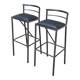 2 Italian Calligaris bar stools 1990 steel and black leather 80cm