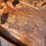 Art Nouveau period two-tiered tea table in veneered wood, signed Émile Gallé