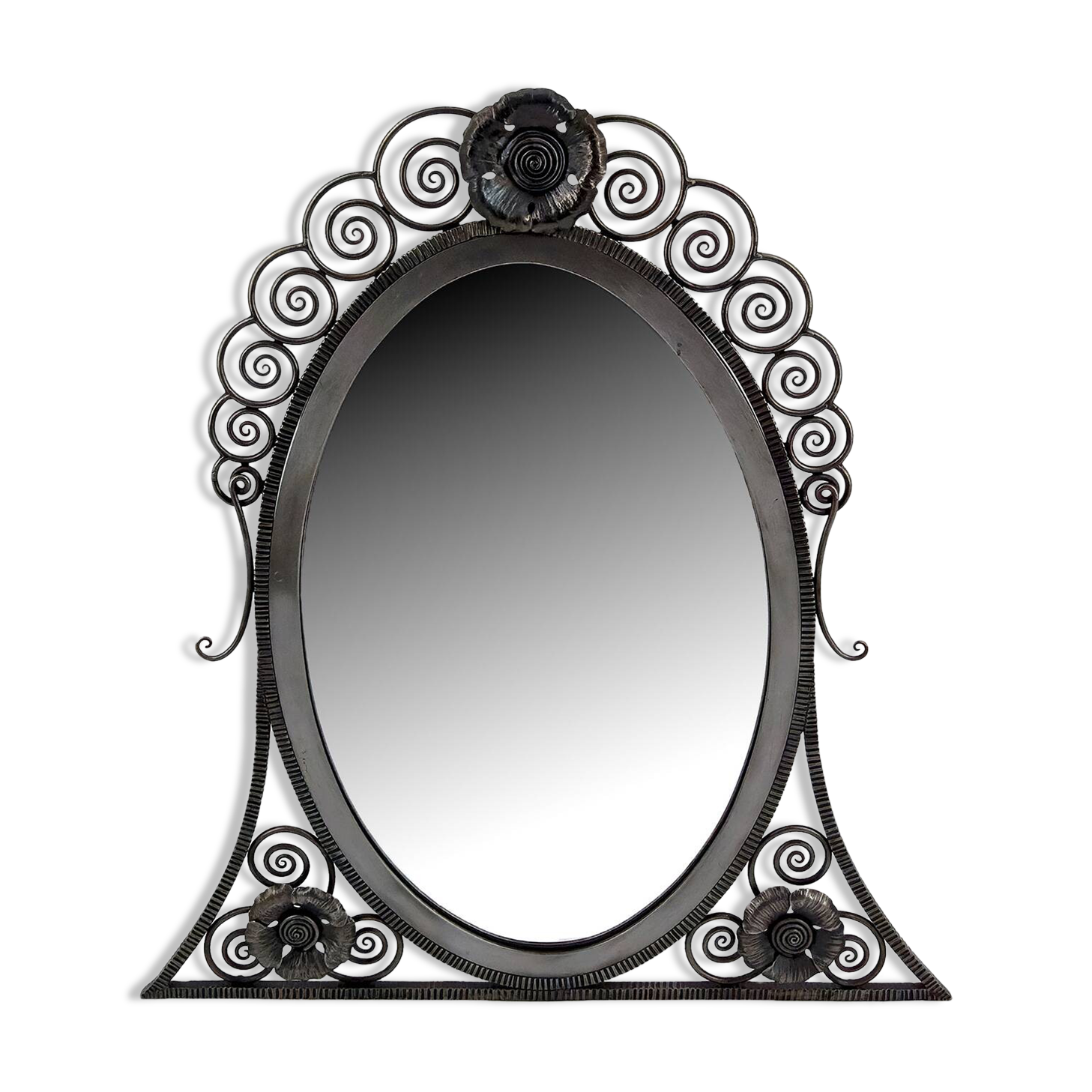 Wrought Iron Mirror, Art Deco, Floral Theme, France, Circa 1920