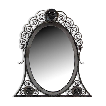 Wrought Iron Mirror, Art Deco, Floral Theme, France, Circa 1920