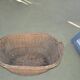 Brown wicker rustic basket - vintage laundry basket from the 1940s, large and oval.