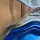 Vintage shell butter dish in silver-plated metal and blue glass – complete