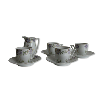 Set of 4 cups and porcelain milk pot