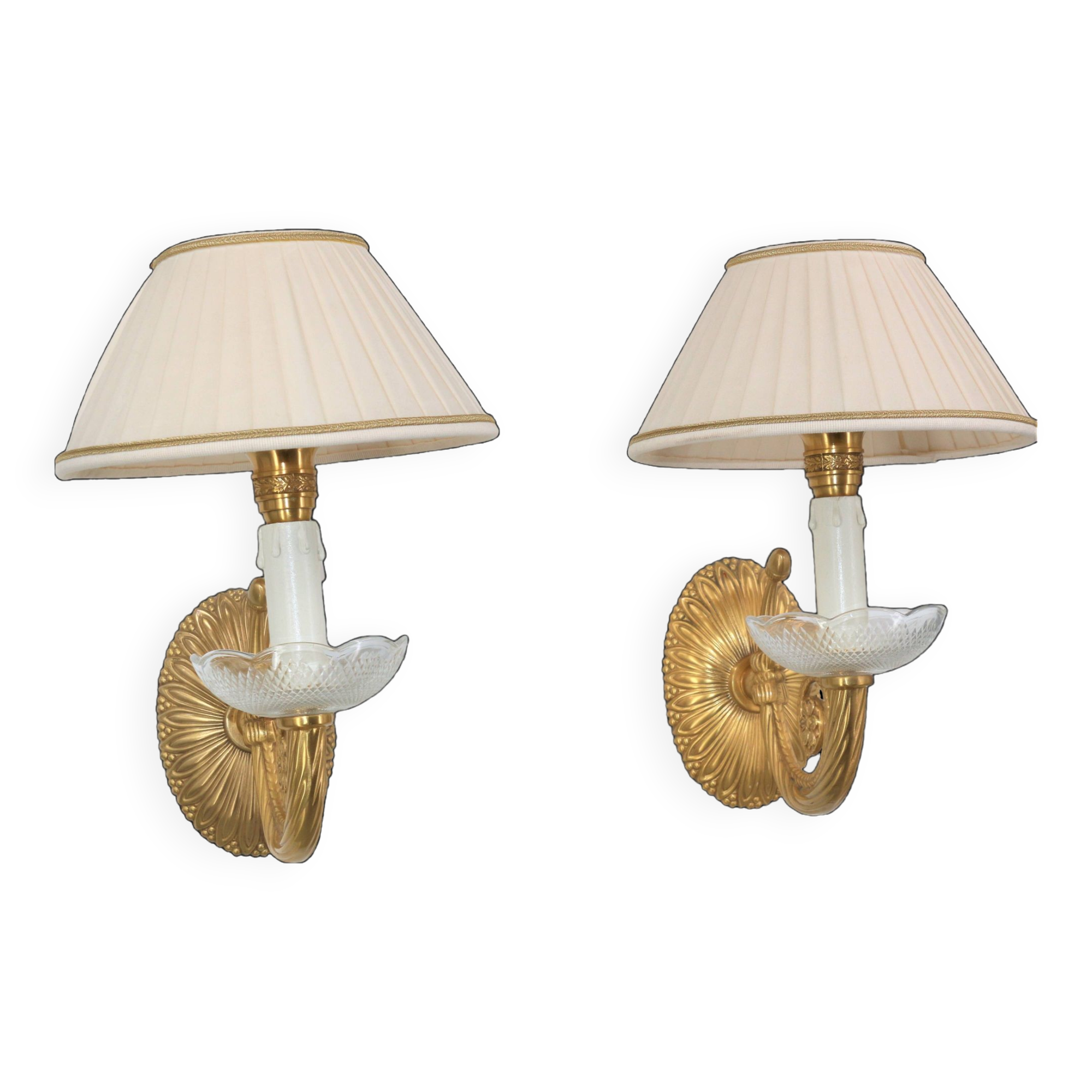 Pair of Twisted Gilt Bronze Wall Lamp & Pleated Lampshade
