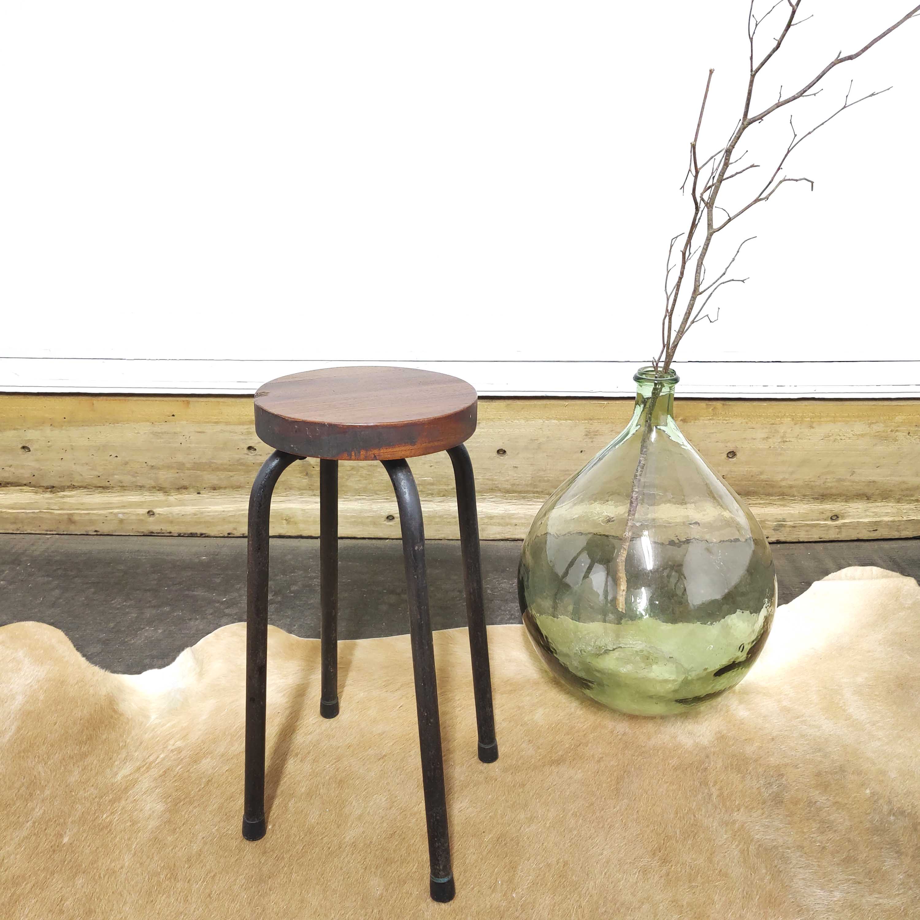 Tabouret vintage atelier bois et métal