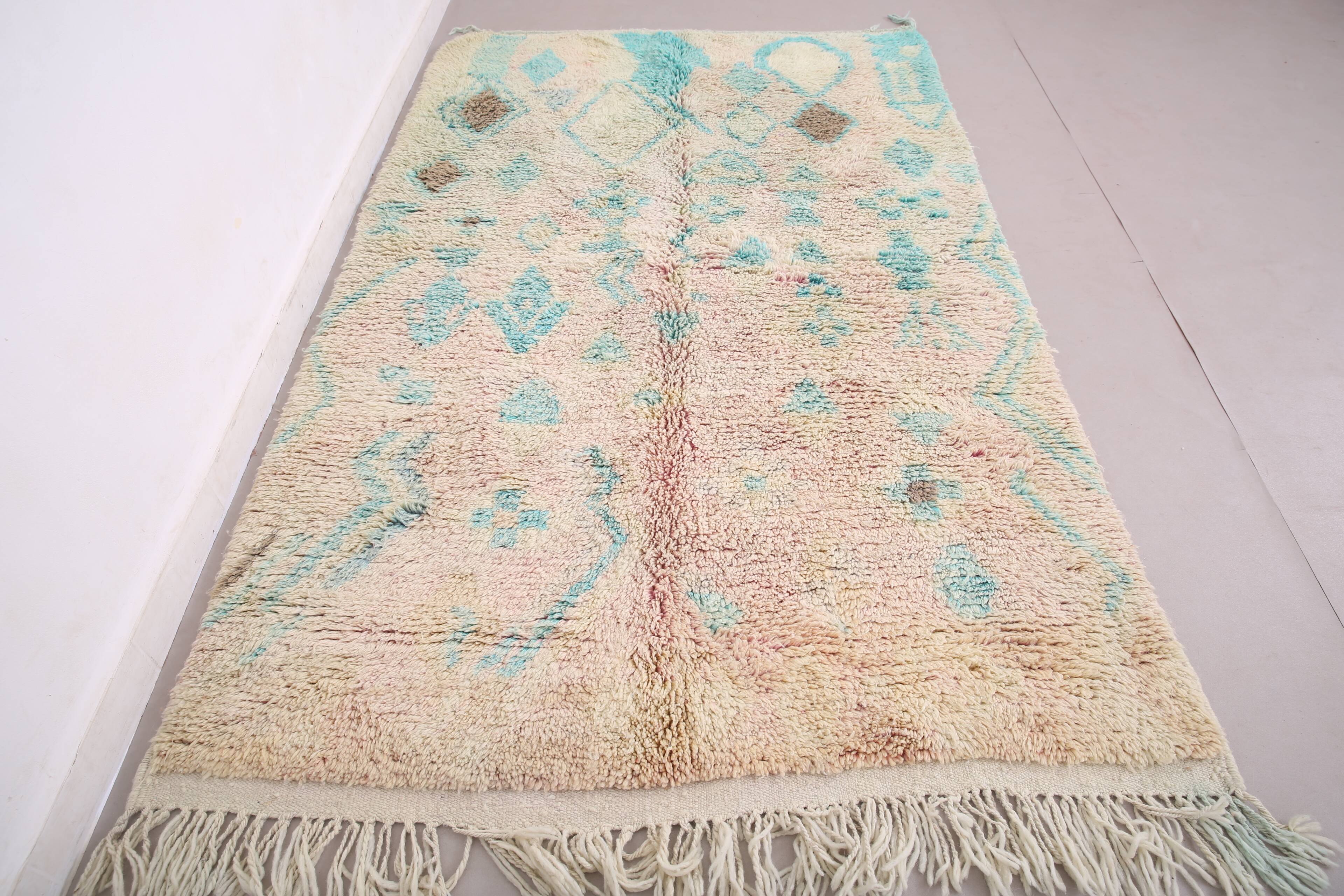 Turquoise Vintage Boujaad Rug 158 cm x 262 cm - Moroccan Wool rug Handmade