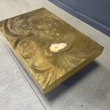 Etched brass and inlaid agate coffee table by Felix De Boussy, Belgium