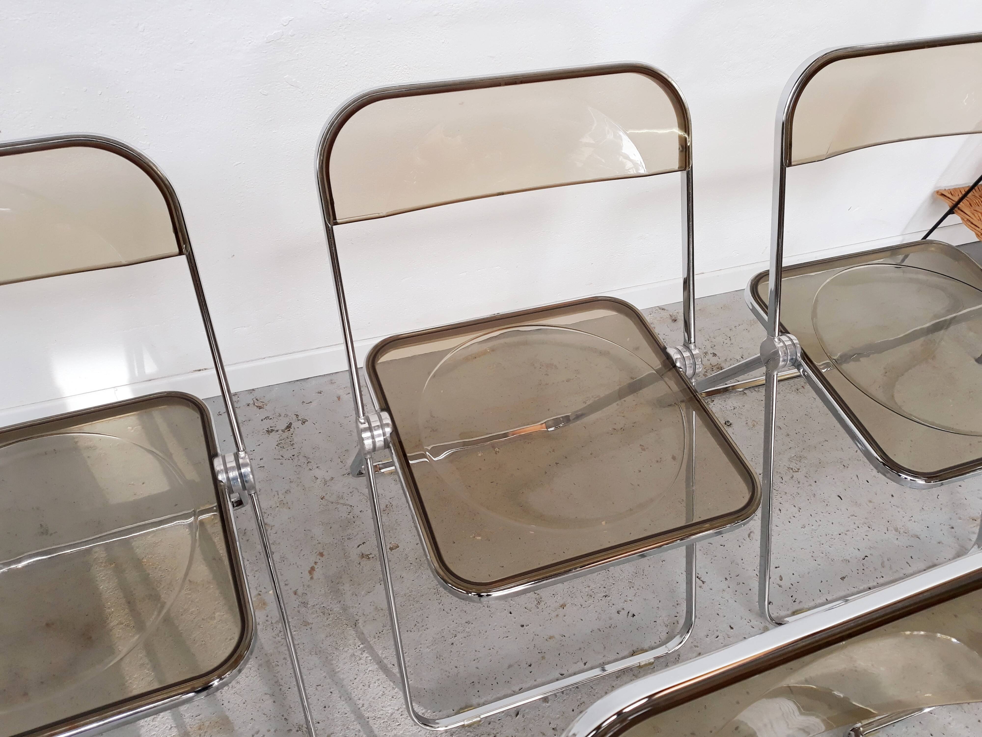 6 vintage Chairs Giancarlo Piretti "plia" 1970 chrome and Plexiglas
