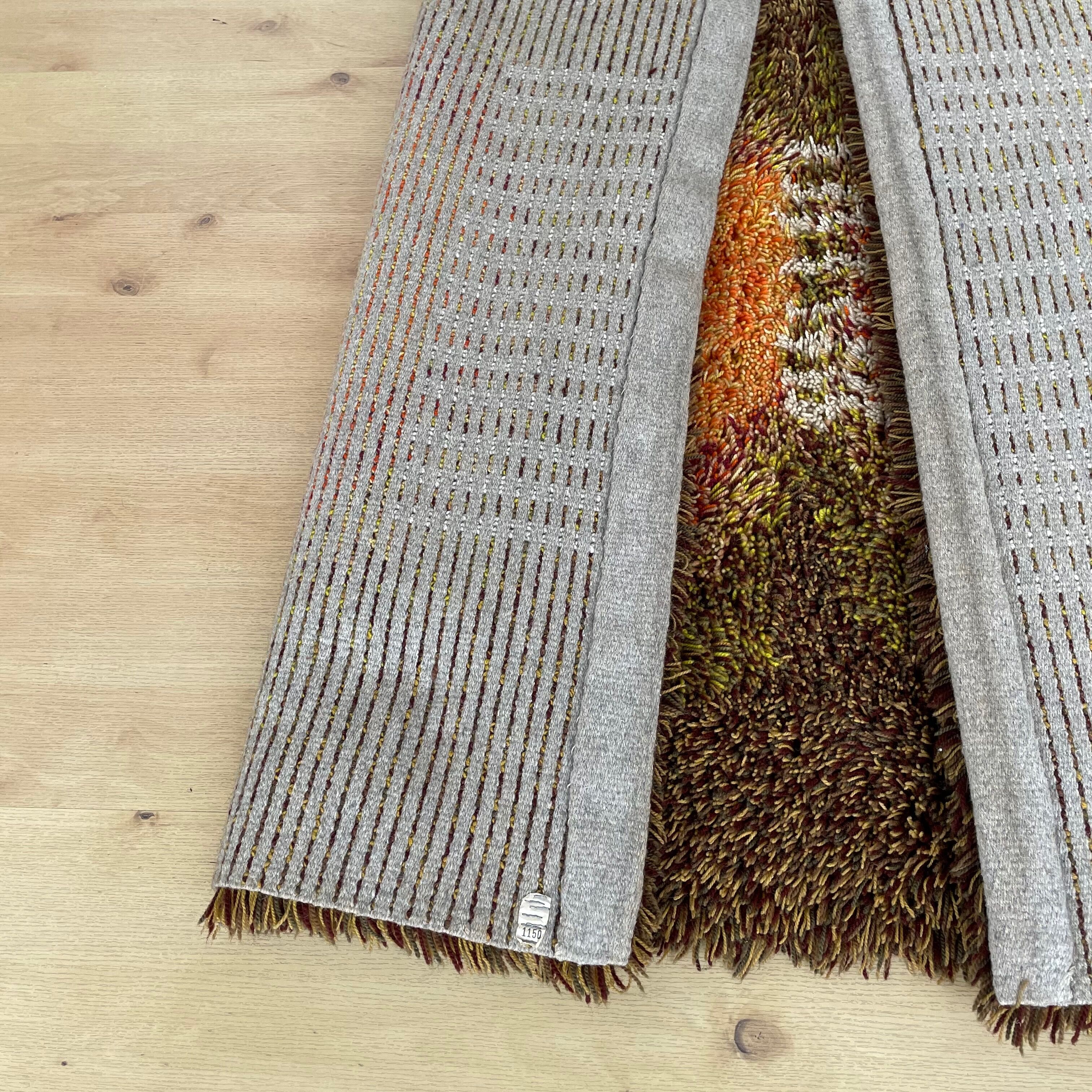 Original ABSTRACT Scandinavian High Pile Pop Art Rya Rug Carpet, Sweden, 1960s