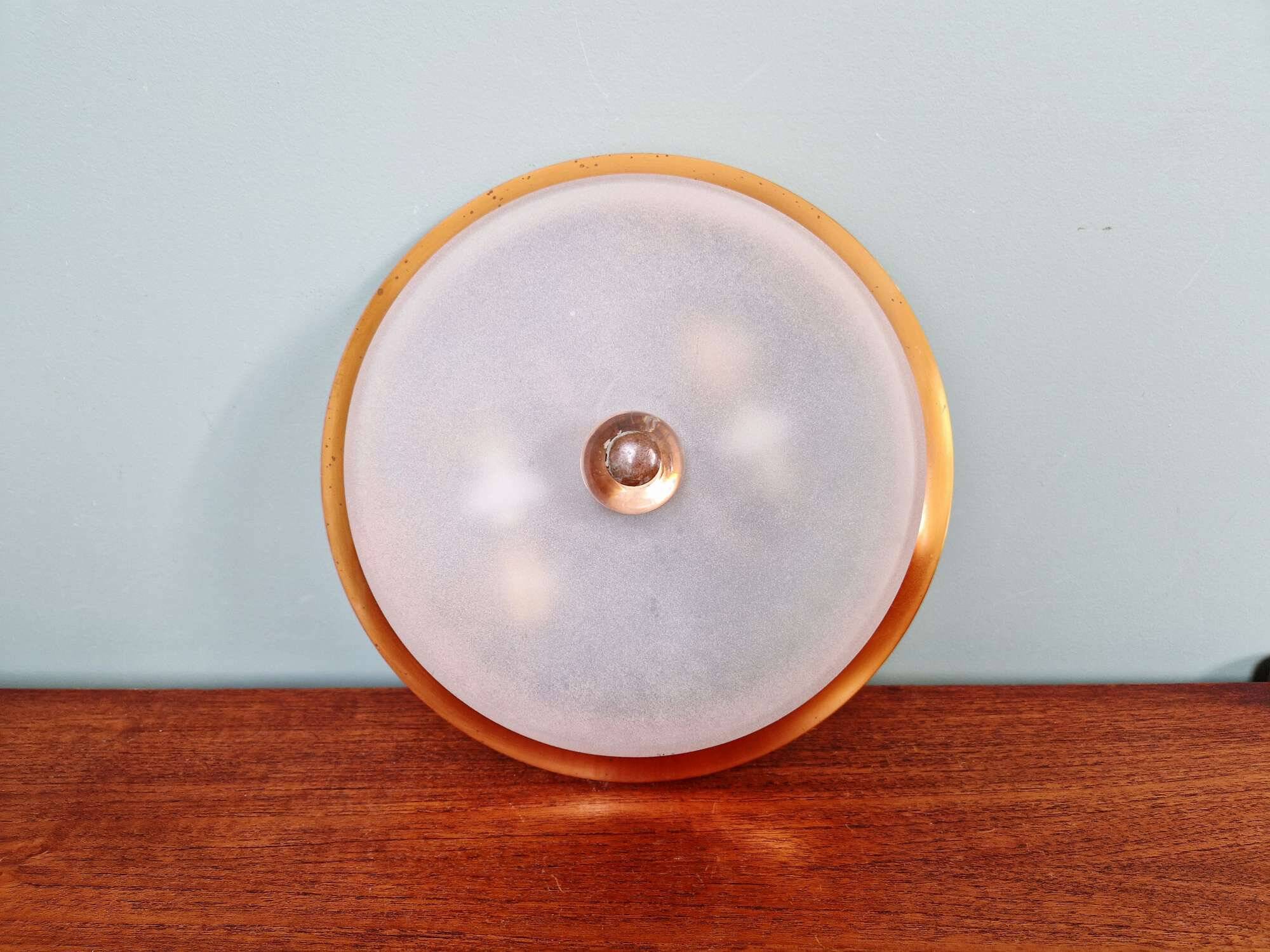 Plafonnier Art Déco en cuivre et verre dépoli, 1930