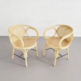 Rattan and cane armchairs, set of 2