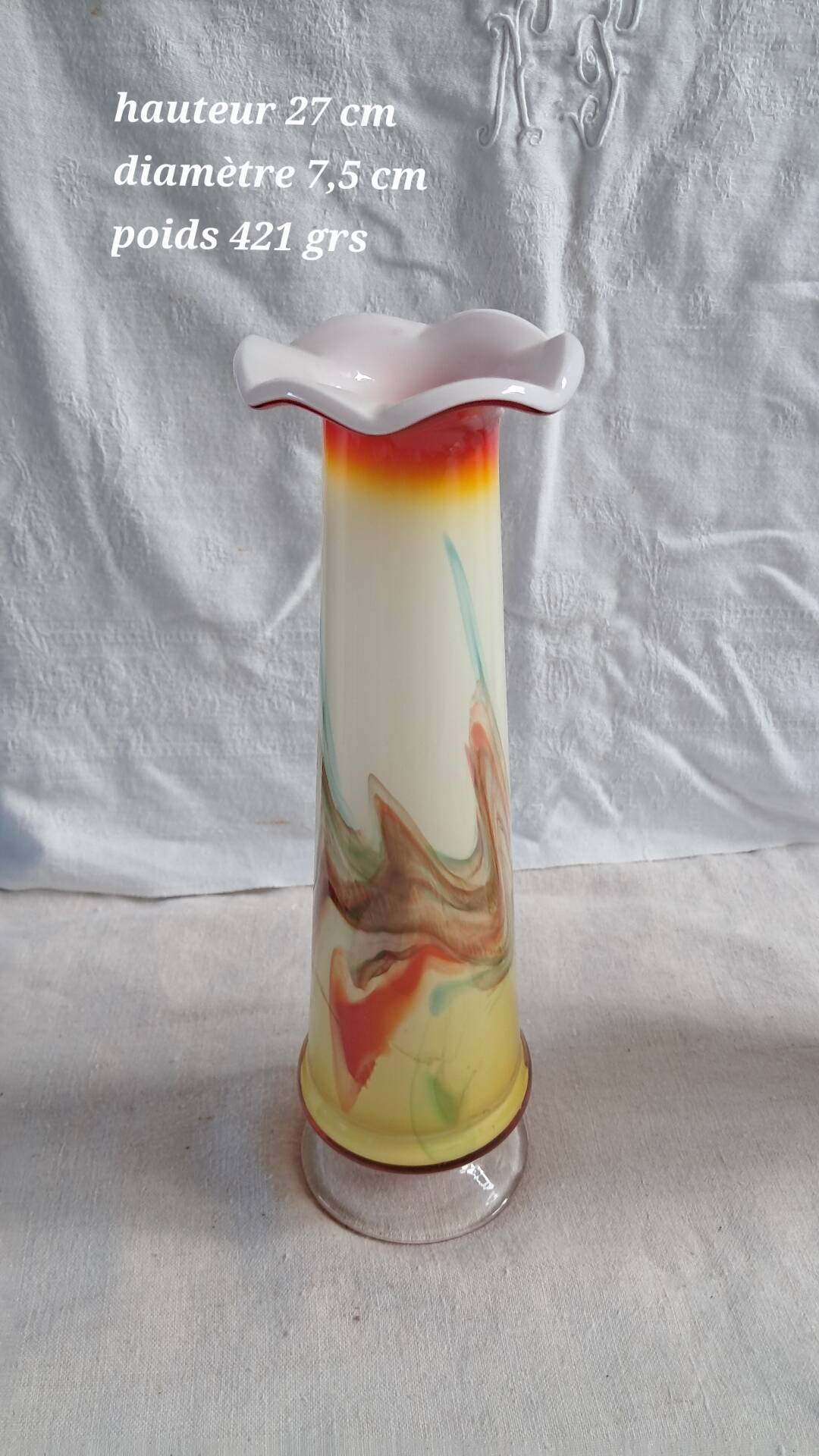 Vintage Opaline Multicoloured Glass Soliflore Vase – 1970s